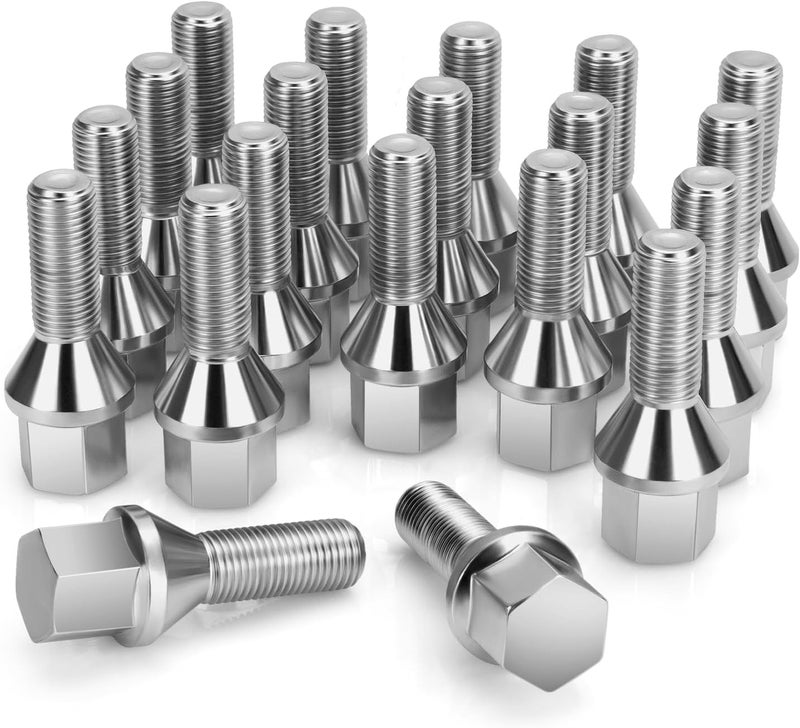 dynofit Store M12x1.25 Lug Bolts Set Compatible with Je-ep Compass Cherokee Renegade, 20pcs 12mmx1.25 Lug Nuts Stud for Fiat 500 Dodge Dart Chrysler 200, 28mm Shank Wheel Bolts Replace OE#6511051AA 611-005 - Image 1